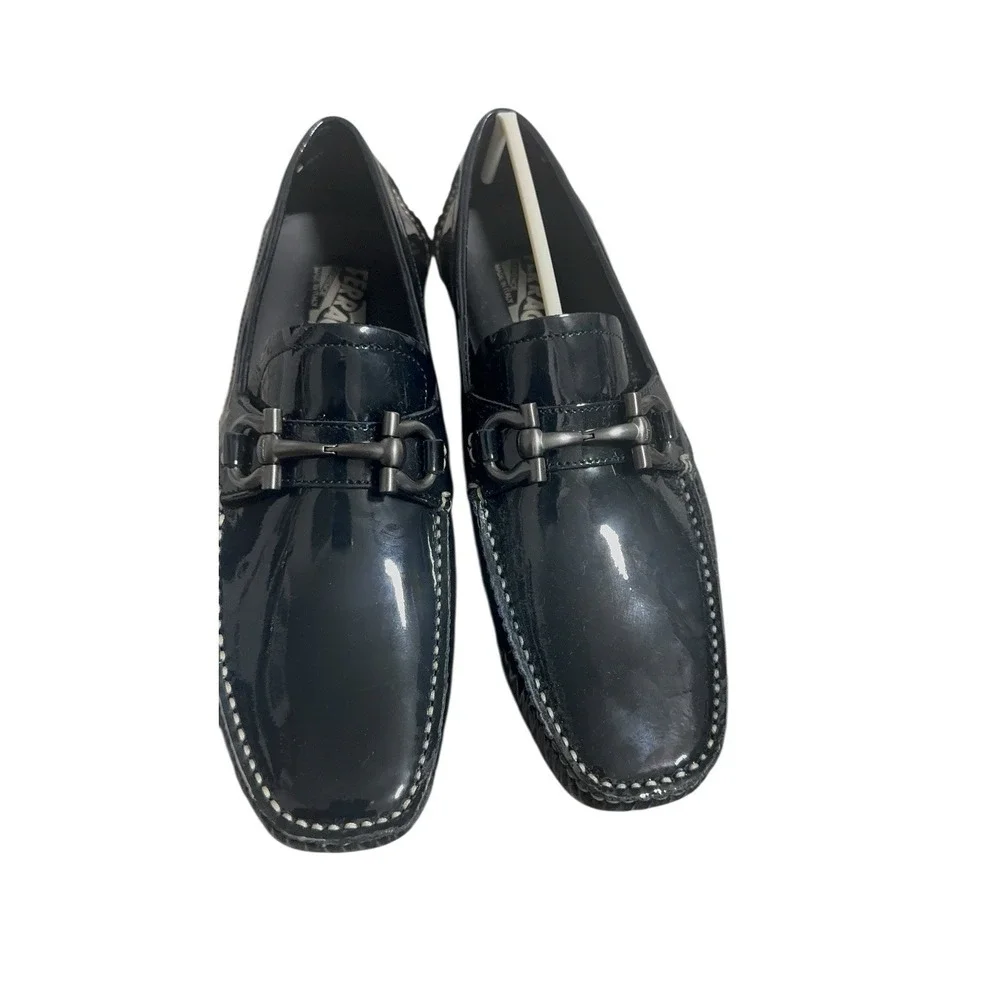 Salvatore Ferragamo Parigi Cobalto‎ Patent Leather Driver Loafers 6.5 EE New